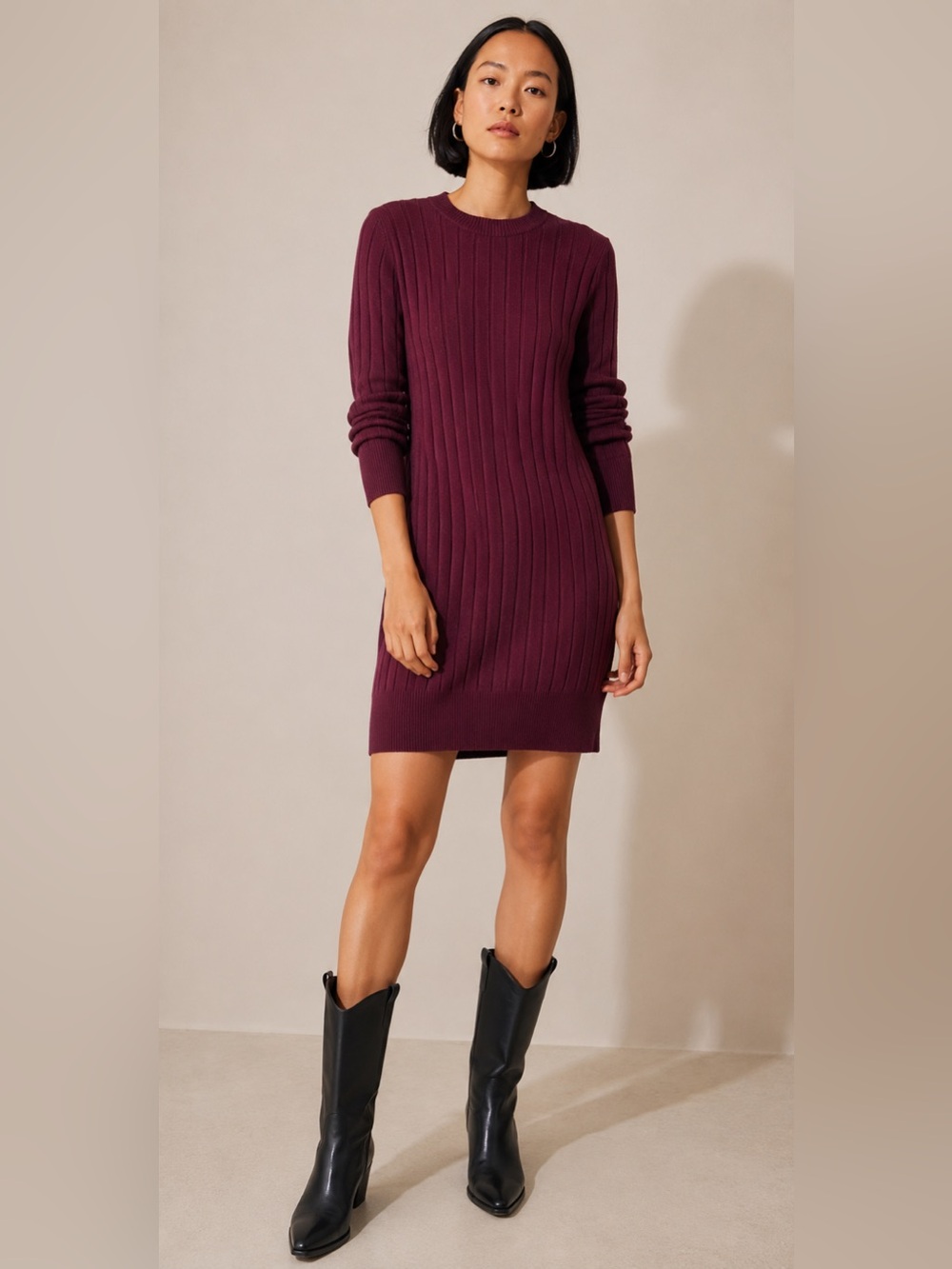 Gap sweater dress long sleeve burgundy wine plum crewneck